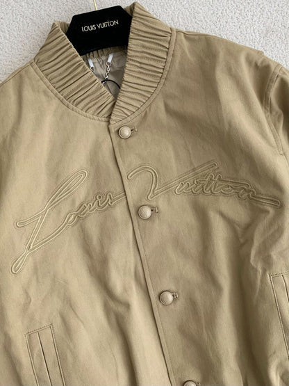 Beige Embroidered Bomber Jacket