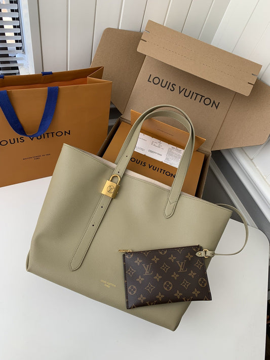 Calfskin Leather Tote Bag with Monogram Pouch