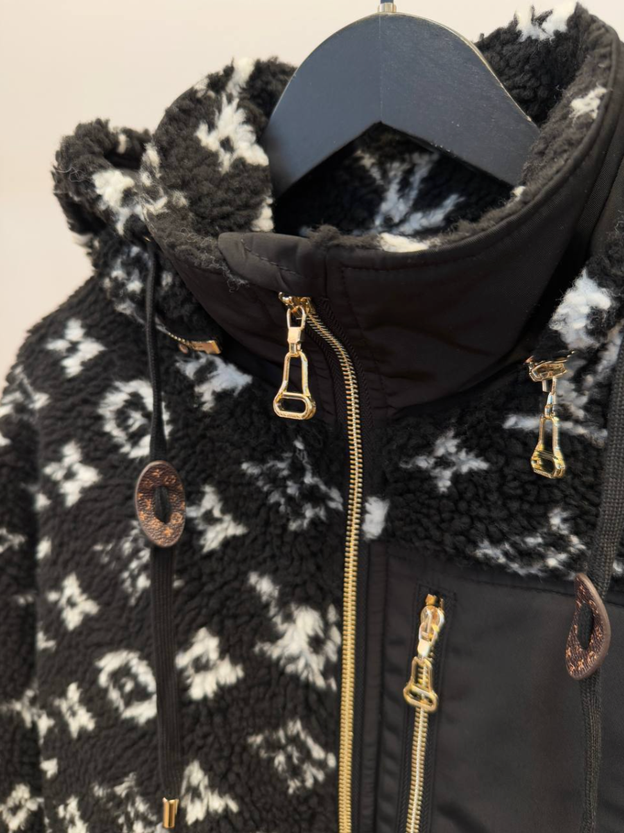 Monogram Shearling Hooded Jacket