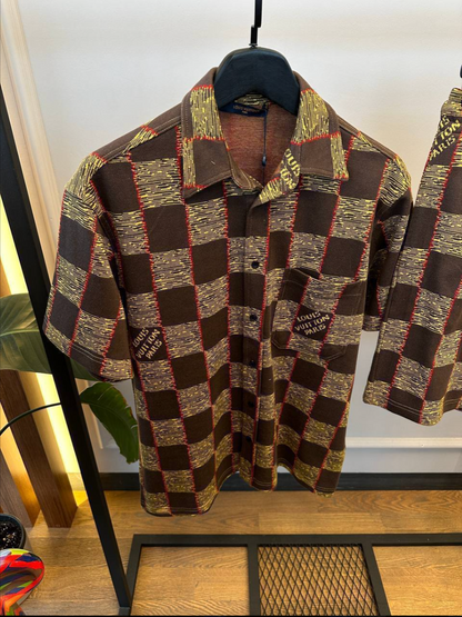 Checkered Pattern Short Sleeve Shirt & Shorts Set