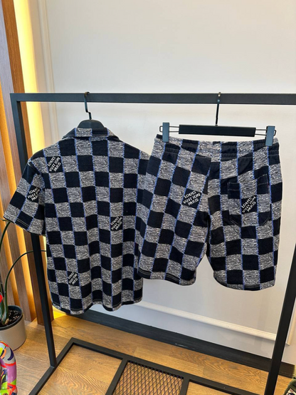 Checkered Pattern Short Sleeve Shirt & Shorts Set