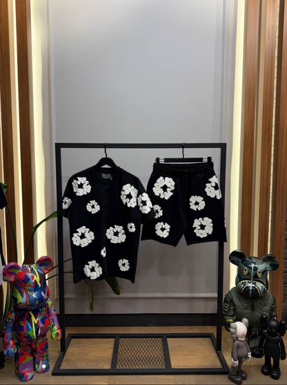 Flower-Print Cotton T-Shirt & Shorts Set