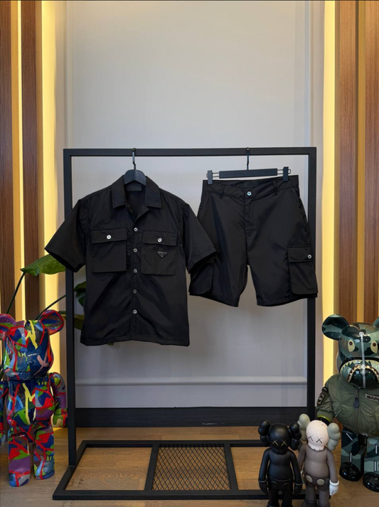 Black Nylon Short Suit Set