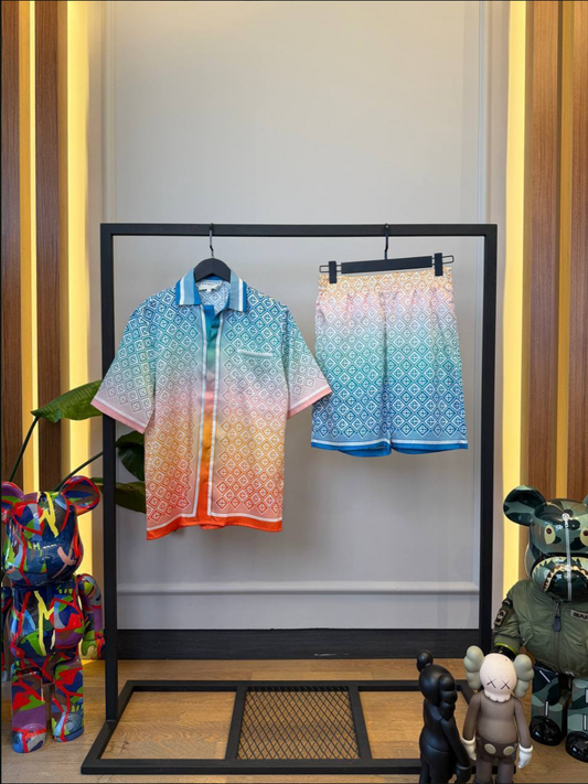 Diamond Monogram Silk Shirt & Shorts Set