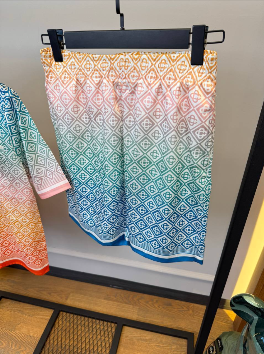 Diamond Monogram Silk Shirt & Shorts Set
