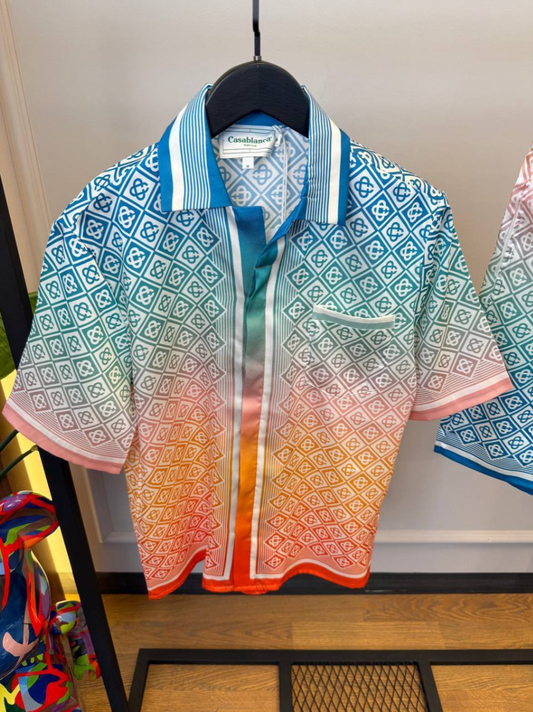 Diamond Monogram Silk Shirt & Shorts Set