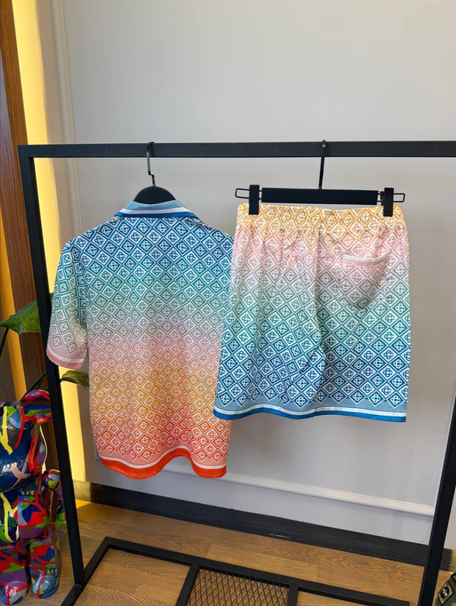 Diamond Monogram Silk Shirt & Shorts Set