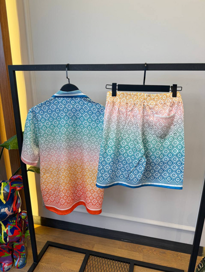 Diamond Monogram Silk Shirt & Shorts Set