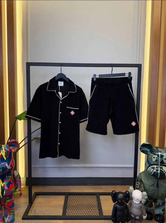 Tennis Stripe Towelling Shirt & Shorts Set