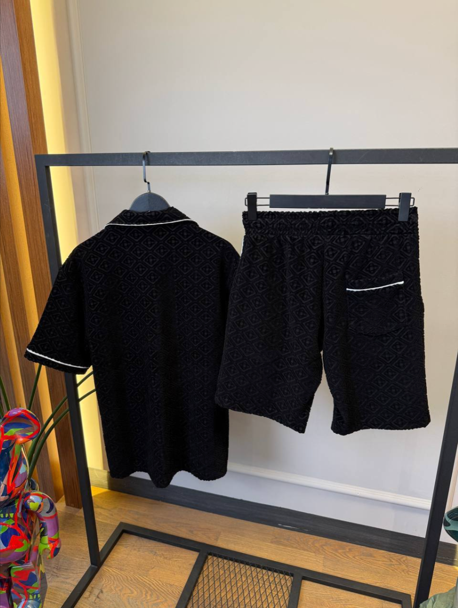 Tennis Stripe Towelling Shirt & Shorts Set