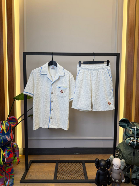 Tennis Stripe Towelling Shirt & Shorts Set
