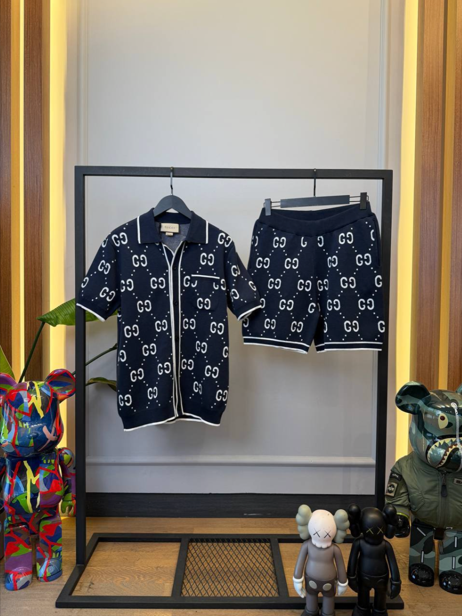 Cotton Jacquard Bowling Shirt & Shorts Set