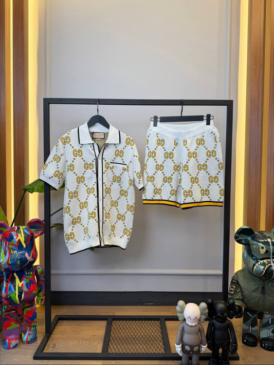Cotton Jacquard Bowling Shirt & Shorts Set