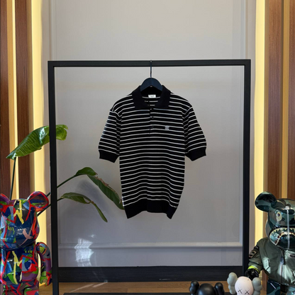 Homme Black Slim-Fit Logo-Embroidered Striped Cotton Polo Shirt