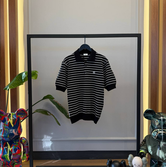 Homme Black Slim-Fit Logo-Embroidered Striped Cotton Polo Shirt