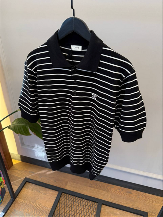 Homme Black Slim-Fit Logo-Embroidered Striped Cotton Polo Shirt