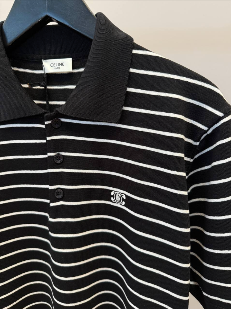 Homme Black Slim-Fit Logo-Embroidered Striped Cotton Polo Shirt