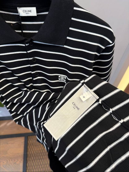 Homme Black Slim-Fit Logo-Embroidered Striped Cotton Polo Shirt