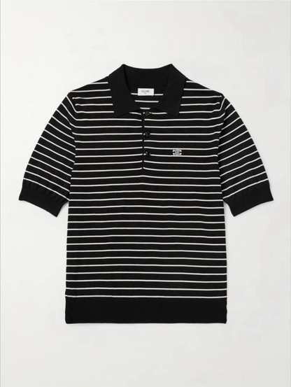 Homme Black Slim-Fit Logo-Embroidered Striped Cotton Polo Shirt
