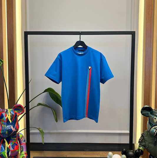 Short-Sleeved Embroidered Cotton T-Shirt – Sax Blue