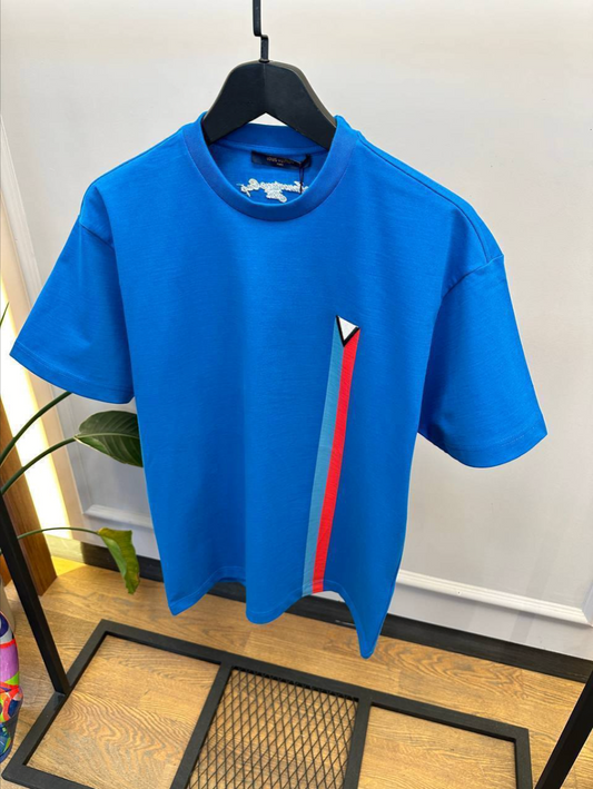 Short-Sleeved Embroidered Cotton T-Shirt – Sax Blue