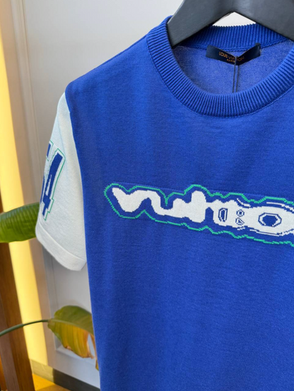 Short Sleeve Cotton Intarsia Crewneck T-Shirt