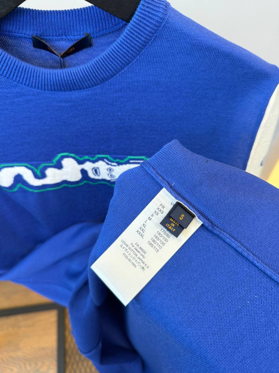 Short Sleeve Cotton Intarsia Crewneck T-Shirt
