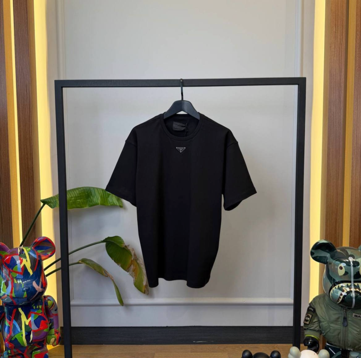 Black Interlock Jersey T-Shirt with Enamel Triangle Logo