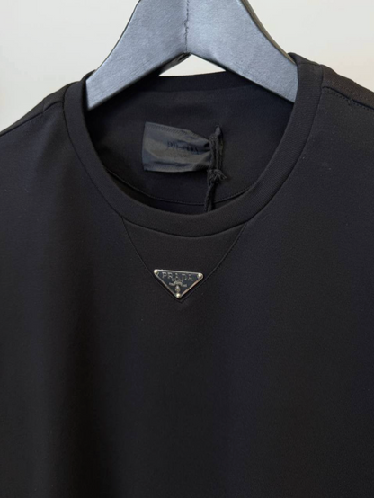 Black Interlock Jersey T-Shirt with Enamel Triangle Logo