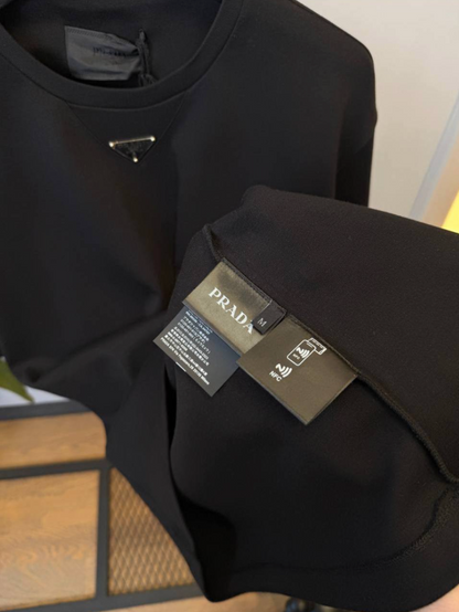 Black Interlock Jersey T-Shirt with Enamel Triangle Logo