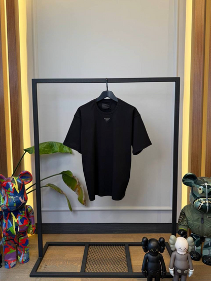 Black Interlock Jersey T-Shirt with Enamel Triangle Logo