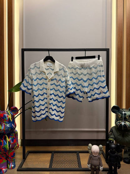 Wavy Gradient Crochet Shirt & Shorts Set