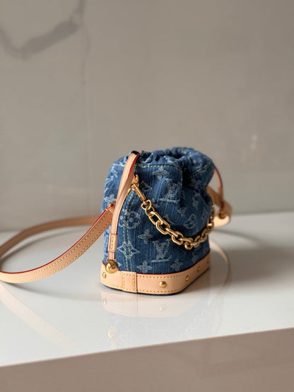 Nano Noé Denim Monogram Bucket Bag