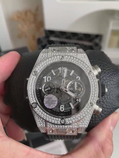 Full Diamond Chronograph V2 – Sapphire Mirror, Rubber Strap, Modified 7750 Movement