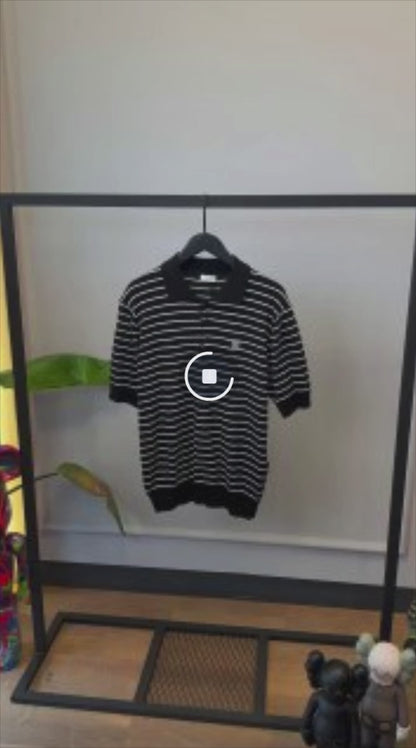 Homme Black Slim-Fit Logo-Embroidered Striped Cotton Polo Shirt